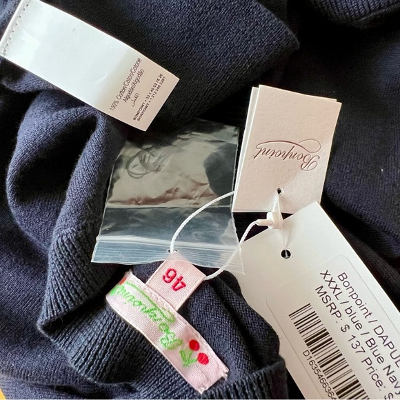 NWT Bonpoint Dapulu Navy Blue Short Sleeve Knit Sweater Pullover Top 3XL - Picture 4 of 7